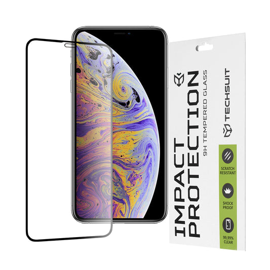 Zaščitna folija za zaslon Techsuit za Apple iPhone 11 Pro Max / XS Max, kaljeno steklo, polno lepilo, 111D, črna