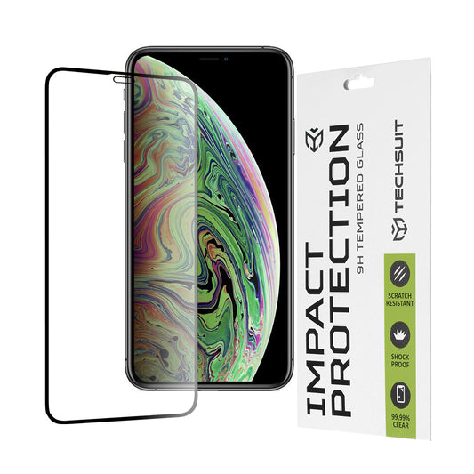 Zaščitna folija za zaslon Techsuit za Apple iPhone 11 Pro / XS / X, kaljeno steklo, polno lepilo, 111D, črna