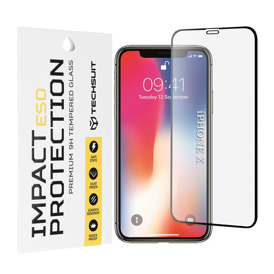 Zaščitna folija za zaslon Techsuit za Apple iPhone 11 Pro / XS / X, kaljeno steklo, polno lepilo, črna