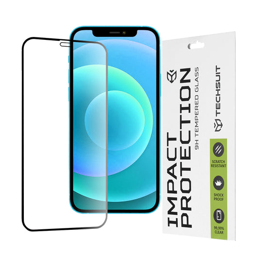 Zaščitna folija za zaslon Techsuit za Apple iPhone 12 / 12 Pro, kaljeno steklo, polno lepilo, 111D, črna