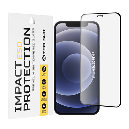Techsuit Screen Protector Film for Apple iPhone 12 / 12 Pro, Tempered Glass, Full Glue, Black