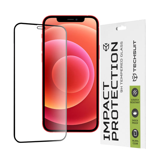 Zaščitna folija za zaslon Techsuit za Apple iPhone 12 mini, kaljeno steklo, polno lepilo, 111D, črna