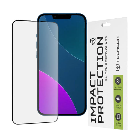 Zaščitna folija za zaslon Techsuit za Apple iPhone 13 mini, kaljeno steklo, polno lepilo, 111D, črna
