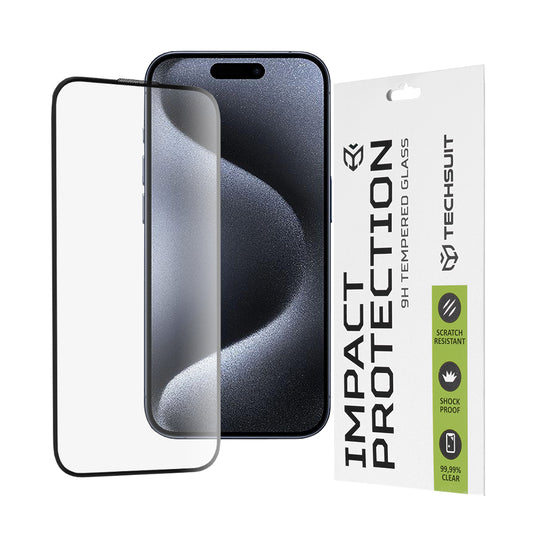 Zaščitna folija za zaslon Techsuit za Apple iPhone 16 / 15 Pro, kaljeno steklo, polno lepilo, 111D, črna