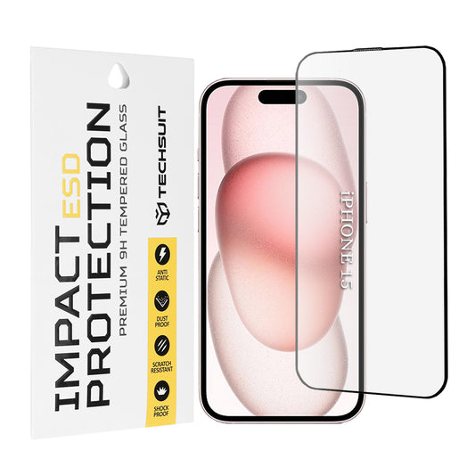 Zaščitna folija za zaslon Techsuit za Apple iPhone 16 / 15, kaljeno steklo, polno lepilo, črna