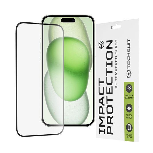 Zaščitna folija za zaslon Techsuit za Apple iPhone 16 Plus / 15 Plus, kaljeno steklo, polno lepilo, 111D, črna