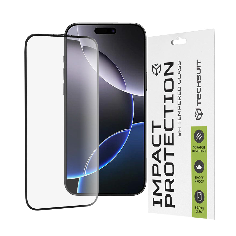 Techsuit Screen Protector Film for Apple iPhone 16 Pro Max, Tempered Glass, Full Glue, 111D, Black