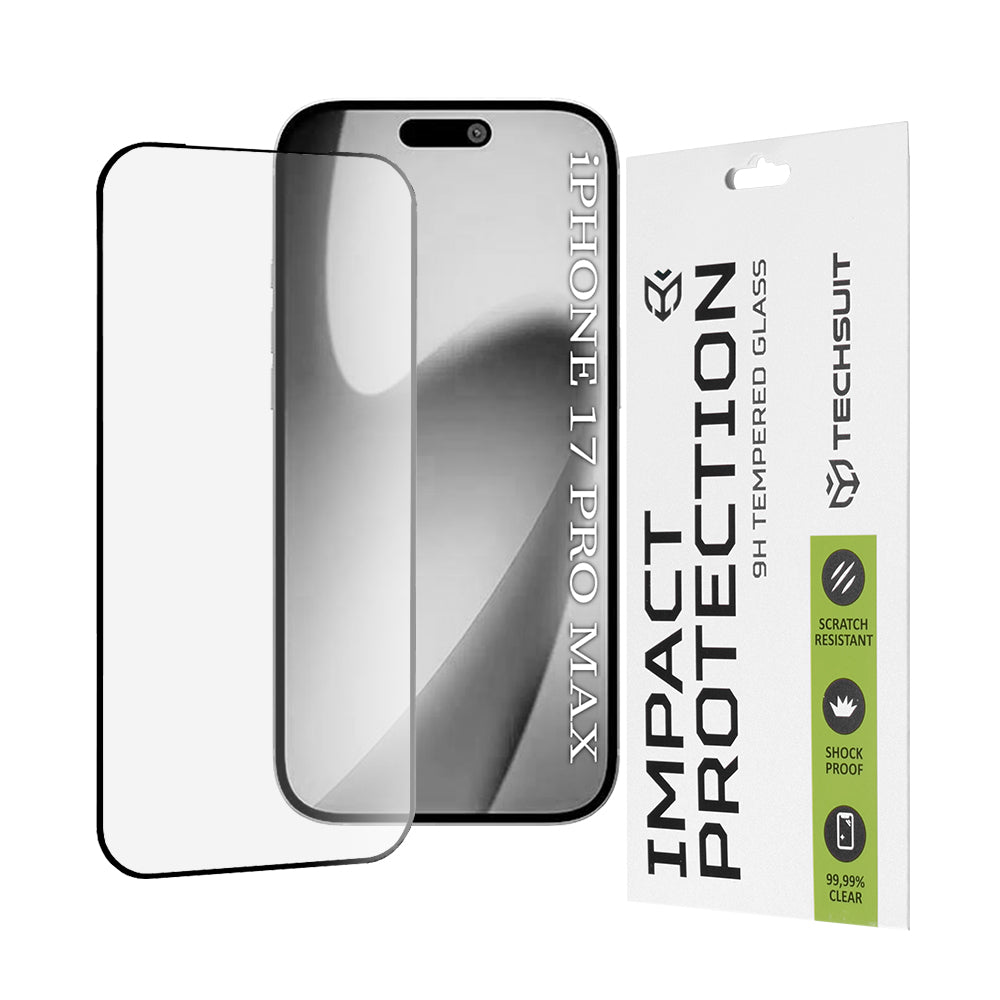 Zaščitna folija za zaslon Techsuit za Apple iPhone 17 Pro Max, Kaljeno steklo, Full Glue, 111D, Črna