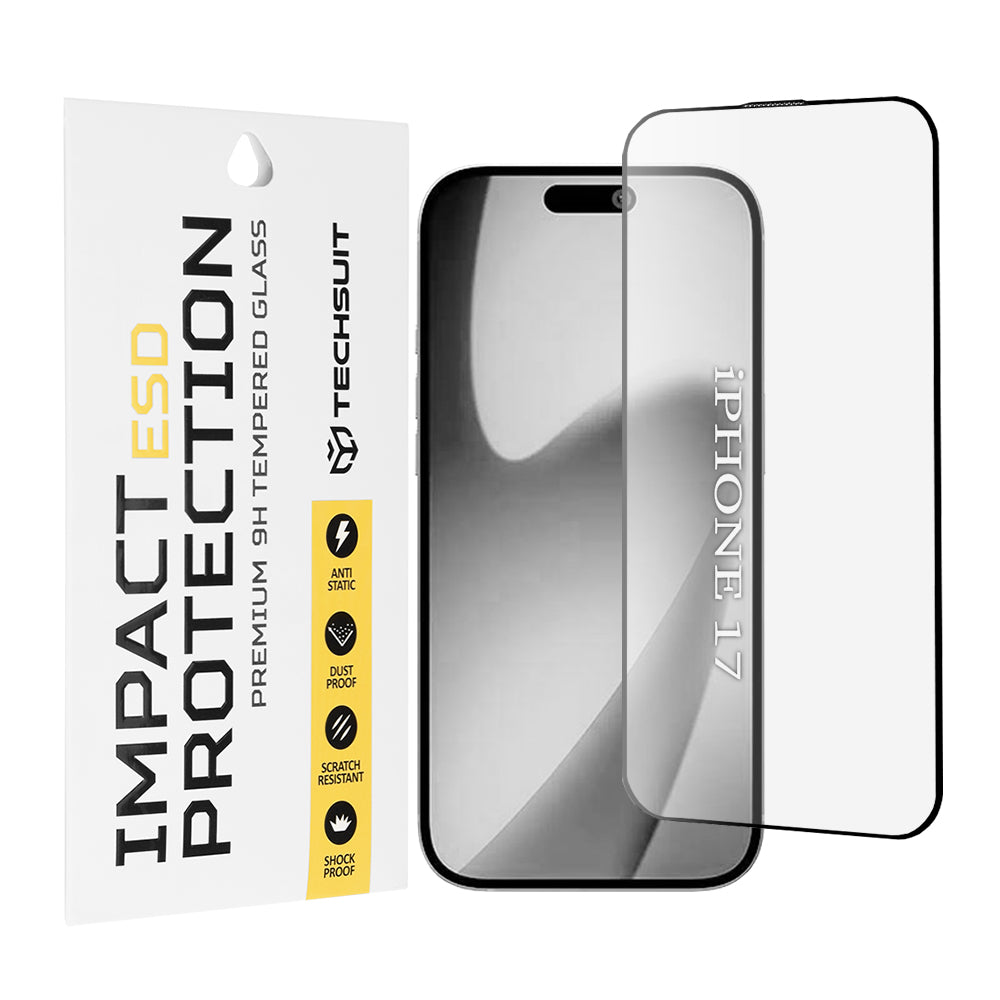 Zaščitna folija za zaslon Techsuit za Apple iPhone 17, Kaljeno steklo, Polno lepljiva, Črna