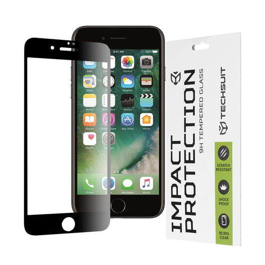 Zaščitna folija za zaslon Techsuit za Apple iPhone SE (2022) / SE (2020) / 8 / 7, kaljeno steklo, polno lepilo, 111D, črna
