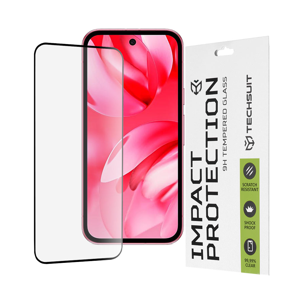 Zaščitna folija za zaslon Techsuit za Google Pixel 9a, kaljeno steklo, polno lepilo, 111D, črna