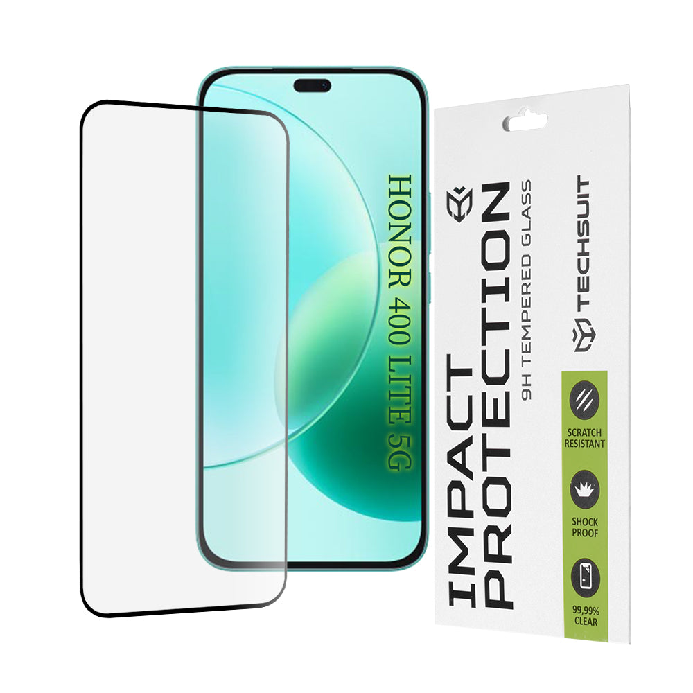 Zaščitna folija za zaslon Techsuit za Honor 400 Lite / X8c / X8b, kaljeno steklo, polno lepilo, 111D, črna