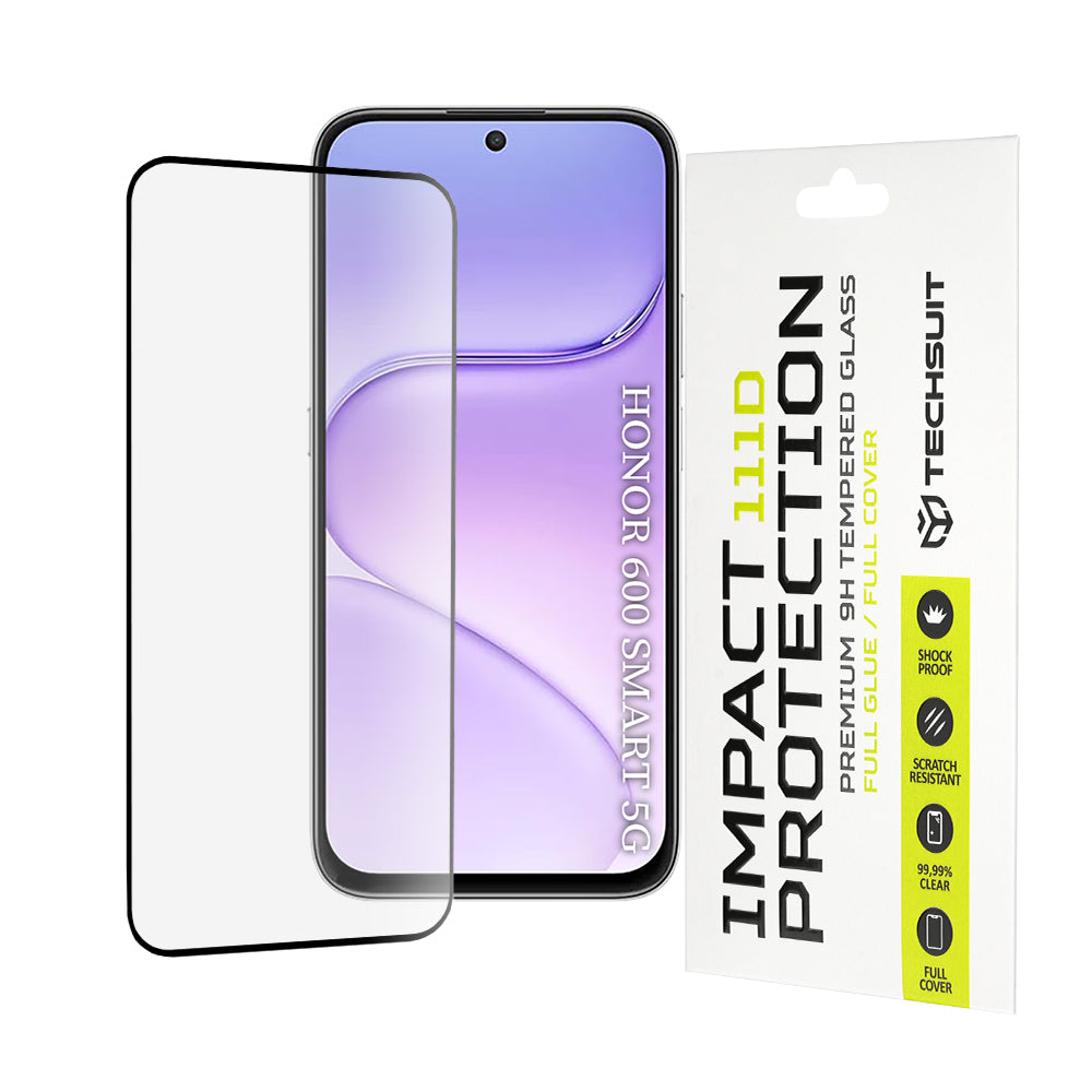 Zaščitna folija za zaslon Techsuit za Honor 600 Smart, kaljeno steklo, polno lepilo, 111D, črna