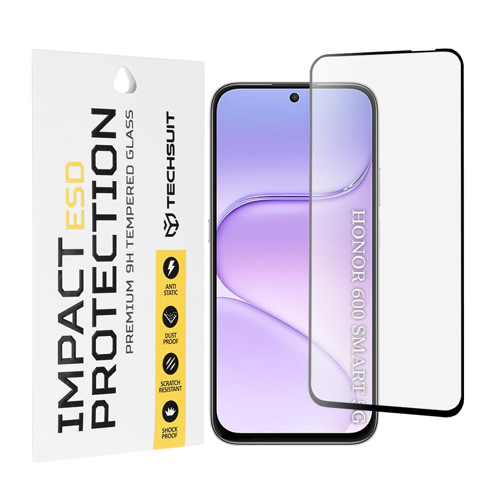 Zaščitna folija za zaslon Techsuit za Honor 600 Smart, kaljeno steklo, polno lepilo, črna
