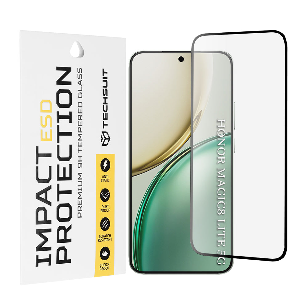 Zaščitna folija za zaslon Techsuit za Honor Magic8 Lite, Kaljeno steklo, Polno lepljenje, Črna