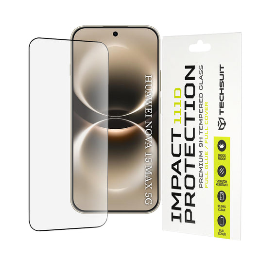Zaščitna folija za zaslon Techsuit za Huawei nova 15 Max, kaljeno steklo, polno lepilo, 111D, črna