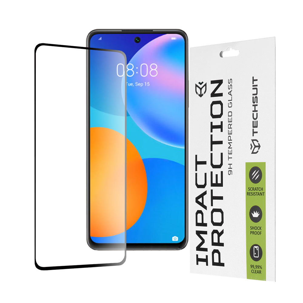 Zaščitna folija za zaslon Techsuit za Huawei P smart 2021, kaljeno steklo, polno lepilo, 111D, črna