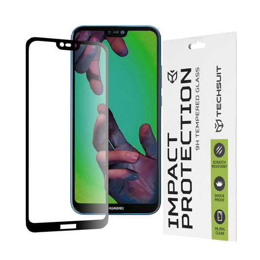 Zaščitna folija za zaslon Techsuit za Huawei P20 Lite, kaljeno steklo, polno lepilo, 111D, črna