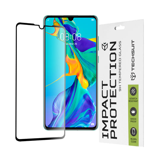 Zaščitna folija za zaslon Techsuit za Huawei P30, kaljeno steklo, polno lepilo, 111D, črna