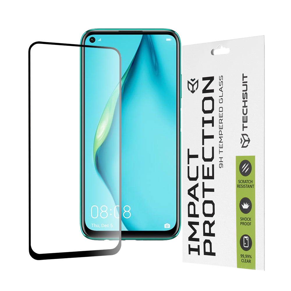 Zaščitna folija za zaslon Techsuit za Huawei P40 lite 4G / P20 lite (2019), kaljeno steklo, polno lepilo, 111D, črna