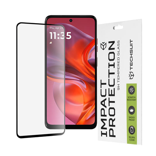 Zaščitna folija za zaslon Techsuit za Motorola Moto E15 / G05, kaljeno steklo, polno lepilo, 111D, črna