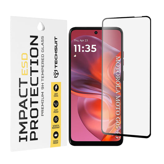 Zaščitna folija za zaslon Techsuit za Motorola Moto E15 / G05, kaljeno steklo, polno lepilo, črna