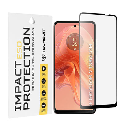 Zaščitna folija za zaslon Techsuit za Motorola Moto G04s / E14 / G24 Power / G04 / G24, kaljeno steklo, polno lepilo, črna