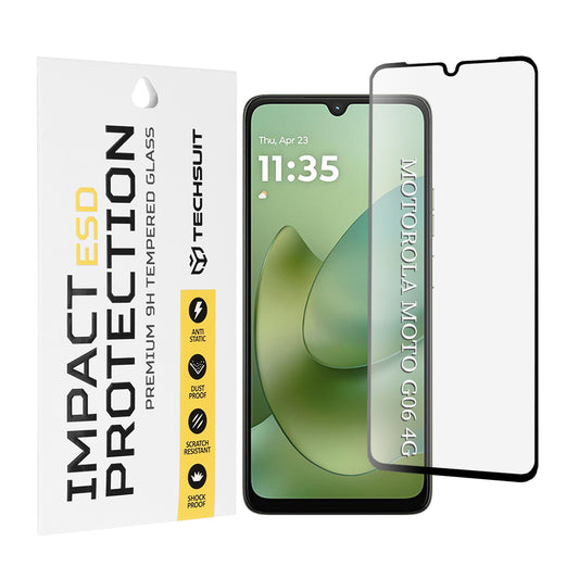 Zaščitna folija za zaslon Techsuit za Motorola Moto G06 Power / G06, Kaljeno steklo, Polno lepljenje, Črna