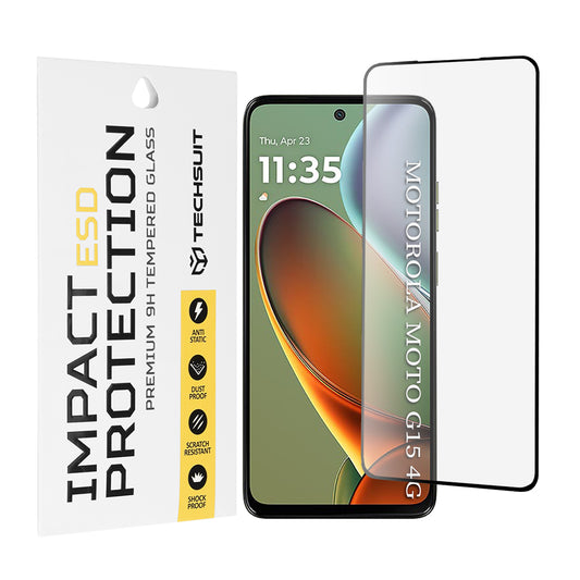Zaščitna folija za zaslon Techsuit za Motorola Moto G15 / G15 Power, kaljeno steklo, polno lepilo, črna