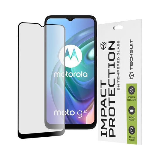 Zaščitna folija za zaslon Techsuit za Motorola Moto G30 / G20 / G10 / E7 Plus / G9 Play, kaljeno steklo, polno lepilo, 111D, črna