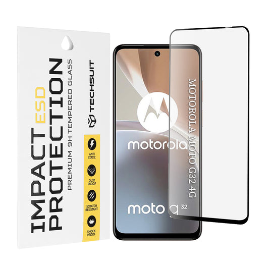 Zaščitna folija za zaslon Techsuit za Motorola Moto G32, kaljeno steklo, polno lepilo, črna