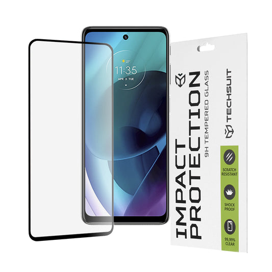 Zaščitna folija za zaslon Techsuit za Motorola Moto G51 5G, kaljeno steklo, polno lepilo, 111D, črna
