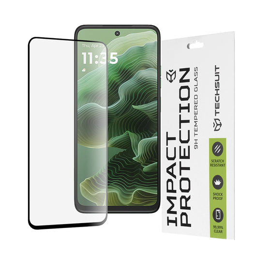 Zaščitna folija za zaslon Techsuit za Motorola Moto G56 / G35, kaljeno steklo, polno lepilo, 111D, črna