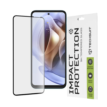 Zaščitna folija za zaslon Techsuit za Motorola Moto G62 5G / G31 / G41 / G71 5G, kaljeno steklo, polno lepilo, 111D, črna