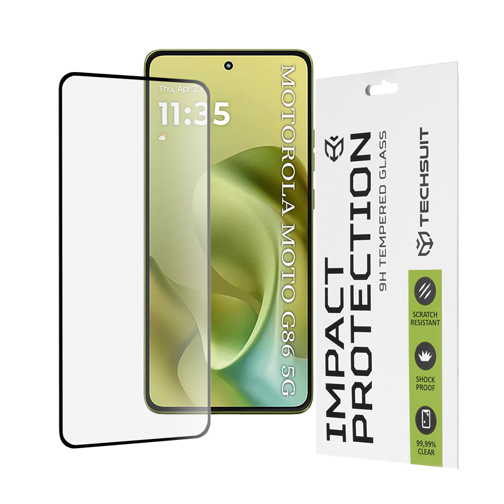 Zaščitna folija za zaslon Techsuit za Motorola Moto G86, kaljeno steklo, polno lepilo, 111D, črna