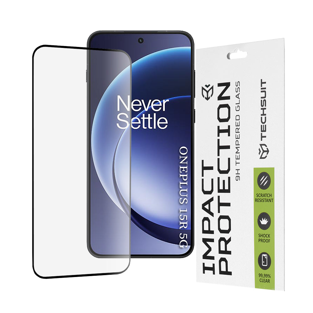 Zaščitna folija za zaslon Techsuit za OnePlus 15R, Kaljeno steklo, Full Glue, 111D, Črna