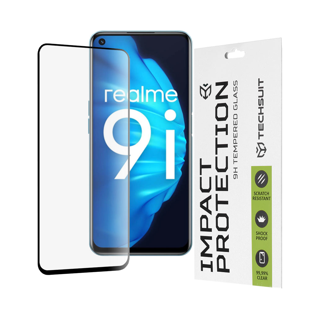 Zaščitna folija za zaslon Techsuit za OnePlus Nord CE 2 Lite 5G / Realme Narzo 50 / 9 5G / 9i / 9 Pro, kaljeno steklo, polno lepilo, 111D, črna