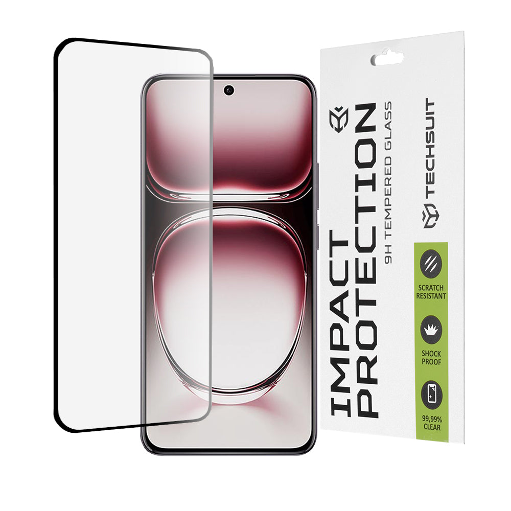 Zaščitna folija za zaslon Techsuit za Oppo Reno12 Pro, kaljeno steklo, polno lepilo, 111D, črna