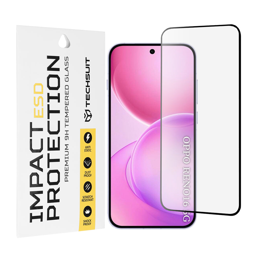 Zaščitna folija za zaslon Techsuit za Oppo Reno16 / Reno16 Pro, kaljeno steklo, polno lepilo, črna