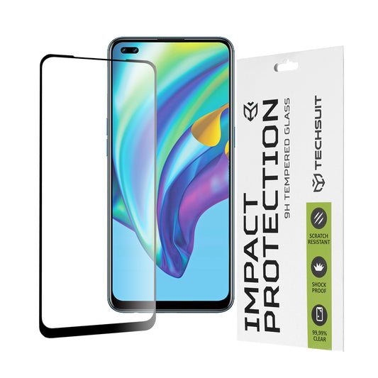 Zaščitna folija za zaslon Techsuit za Oppo Reno4 Lite, kaljeno steklo, polno lepilo, 111D, črna