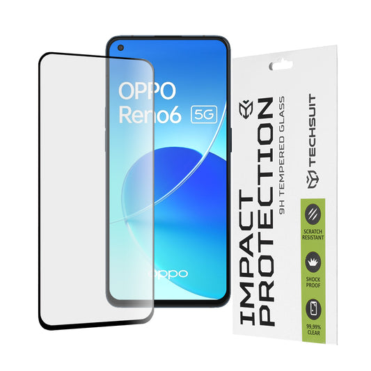 Zaščitna folija za zaslon Techsuit za Oppo Reno6 5G, kaljeno steklo, polno lepilo, 111D, črna
