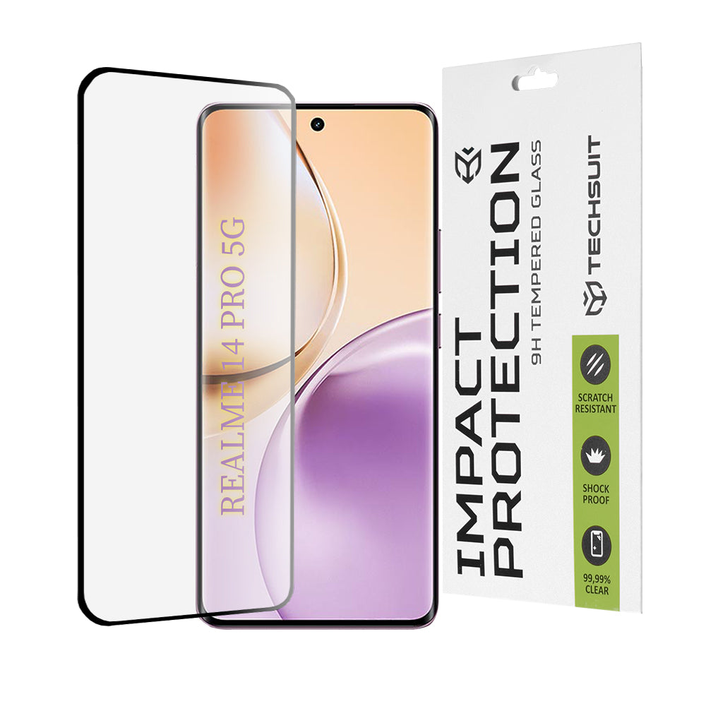 Zaščitna folija za zaslon Techsuit za Realme 14 Pro, kaljeno steklo, polno lepilo, 111D, črna