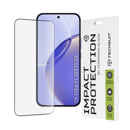 Zaščitna folija za zaslon Techsuit za Realme 16 Pro, Kaljeno steklo, Full Glue, 111D, Črna