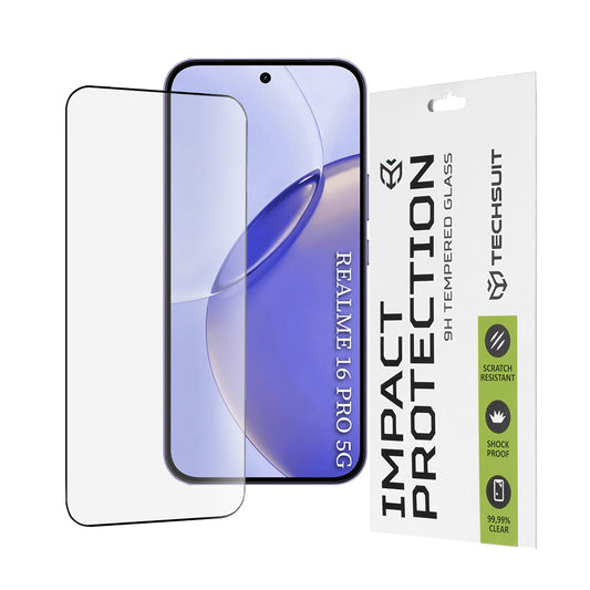 Zaščitna folija za zaslon Techsuit za Realme 16 Pro, Kaljeno steklo, Full Glue, 111D, Črna