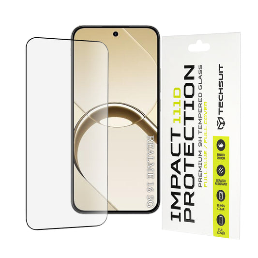 Zaščitna folija za zaslon Techsuit za Realme 16, kaljeno steklo, polno lepilo, 111D, črna