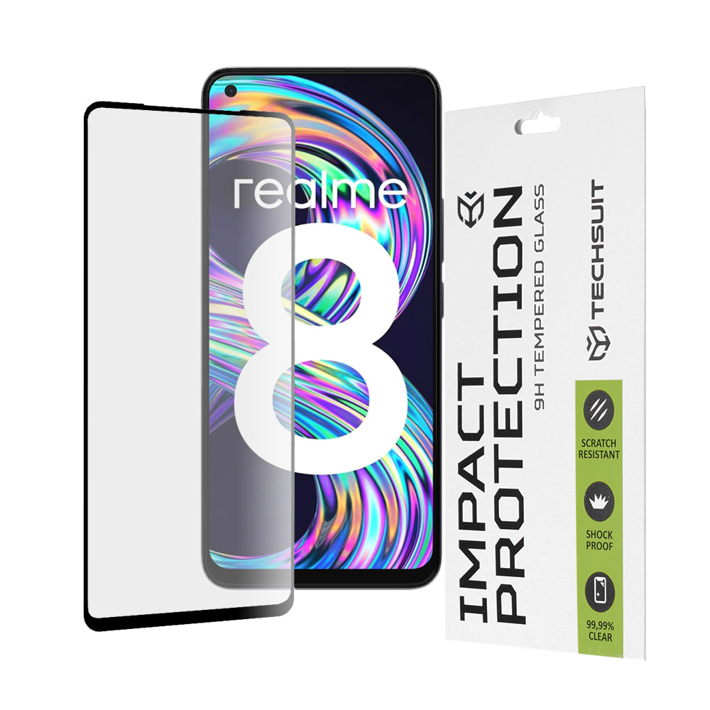 Techsuit Screen Protector Film for Realme 8 Pro / 8, Tempered Glass, Full Glue, 111D, Black