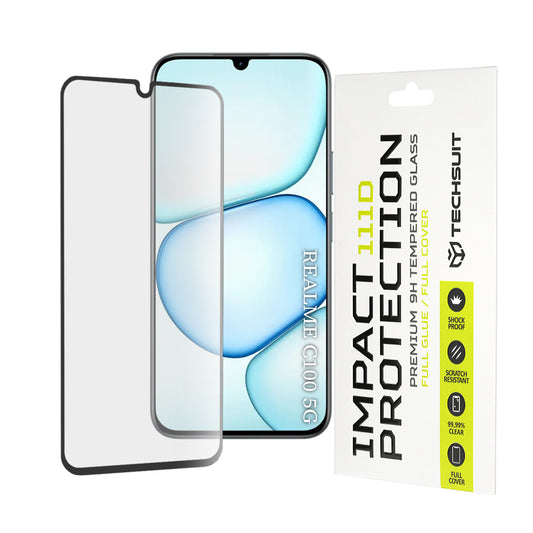 Zaščitna folija za zaslon Techsuit za Realme C100 5G, kaljeno steklo, polno lepilo, 111D, črna