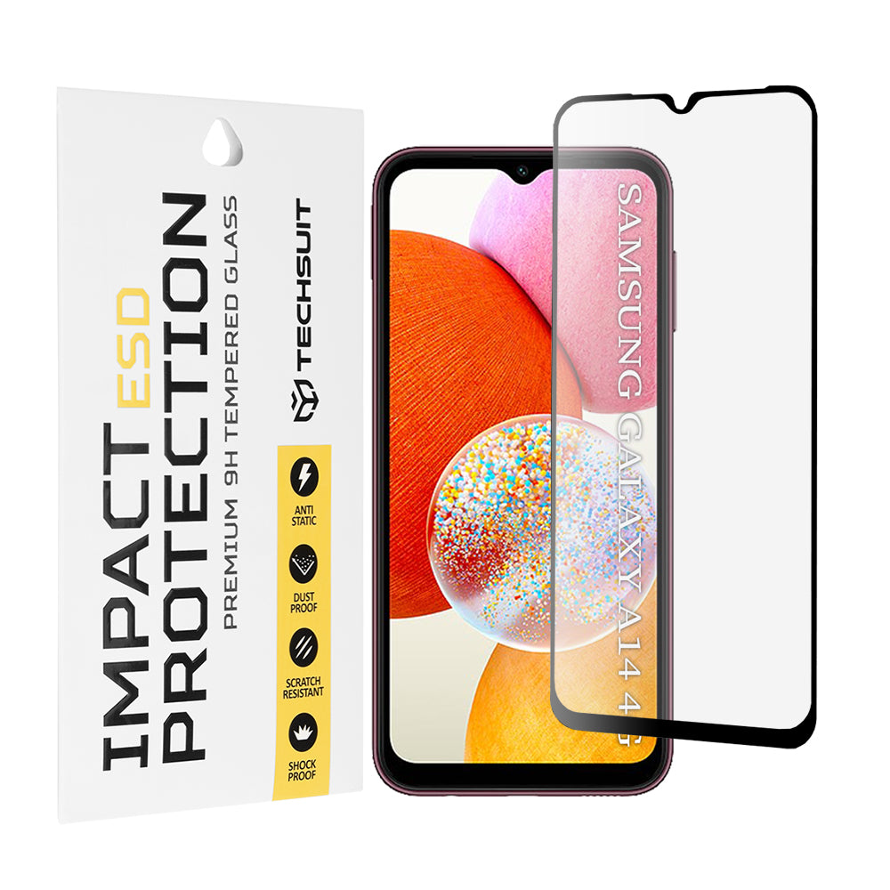 Zaščitna folija za zaslon Techsuit za Samsung Galaxy A14 A145 / A14 5G A146, kaljeno steklo, polno lepilo, črna