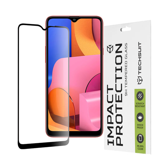 Zaščitna folija za zaslon Techsuit za Samsung Galaxy A20s A207, kaljeno steklo, polno lepilo, 111D, črna