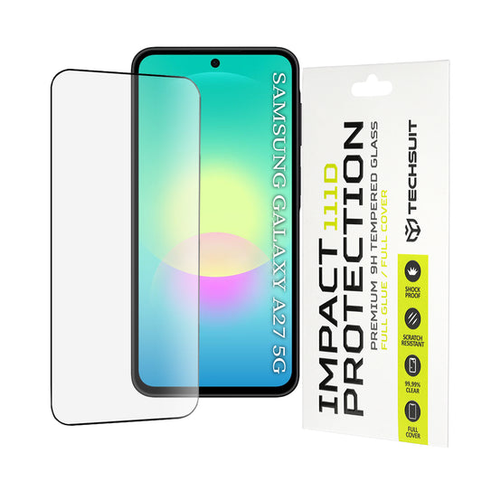 Zaščitna folija za zaslon Techsuit za Samsung Galaxy A27 5G, kaljeno steklo, polno lepilo, 111D, črna